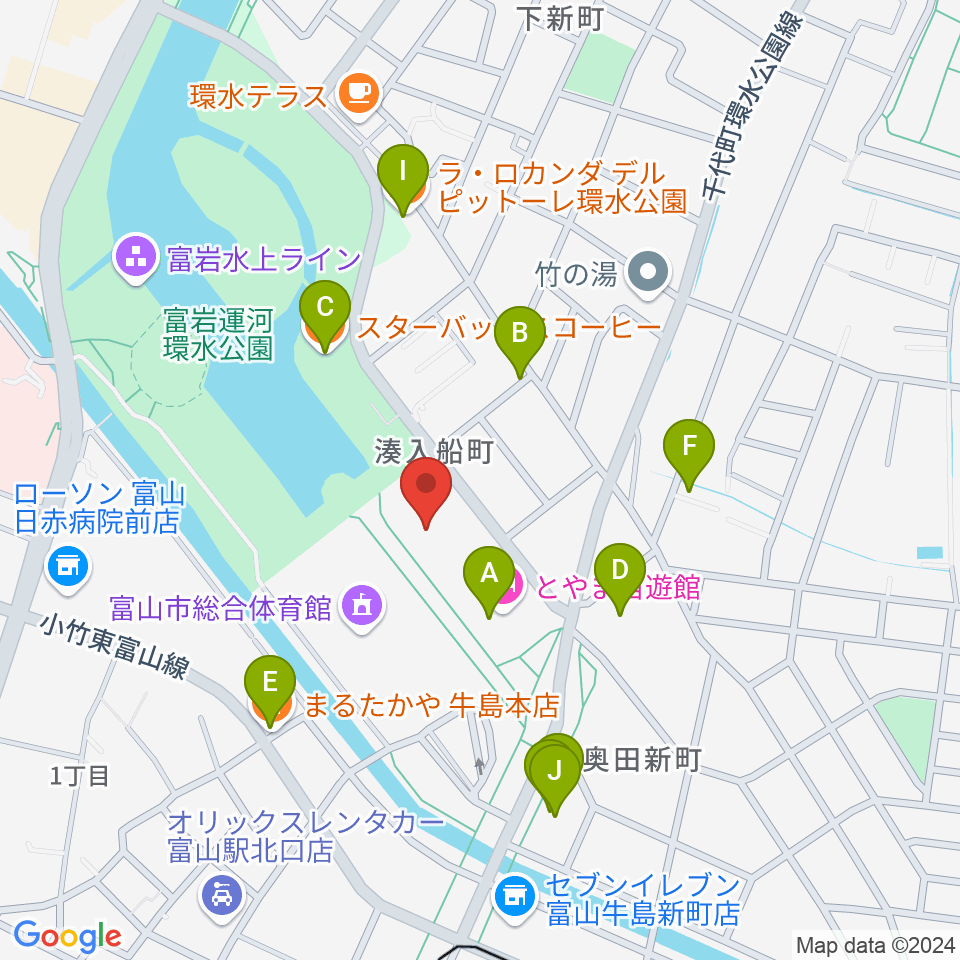 富山県民共生センター サンフォルテ周辺のファミレス・ファーストフード一覧地図