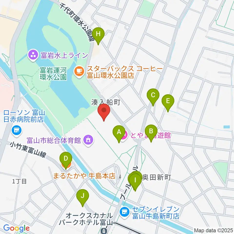富山県民共生センター サンフォルテ周辺のファミレス・ファーストフード一覧地図