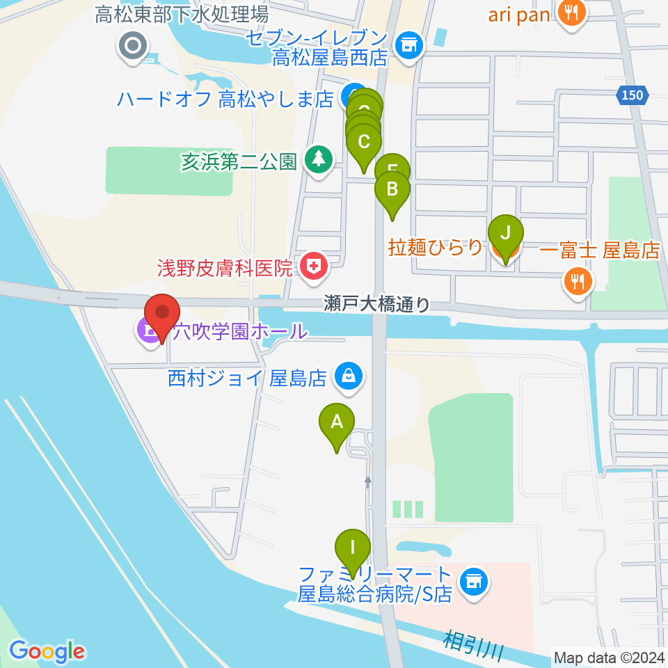 穴吹学園ホール周辺のファミレス・ファーストフード一覧地図