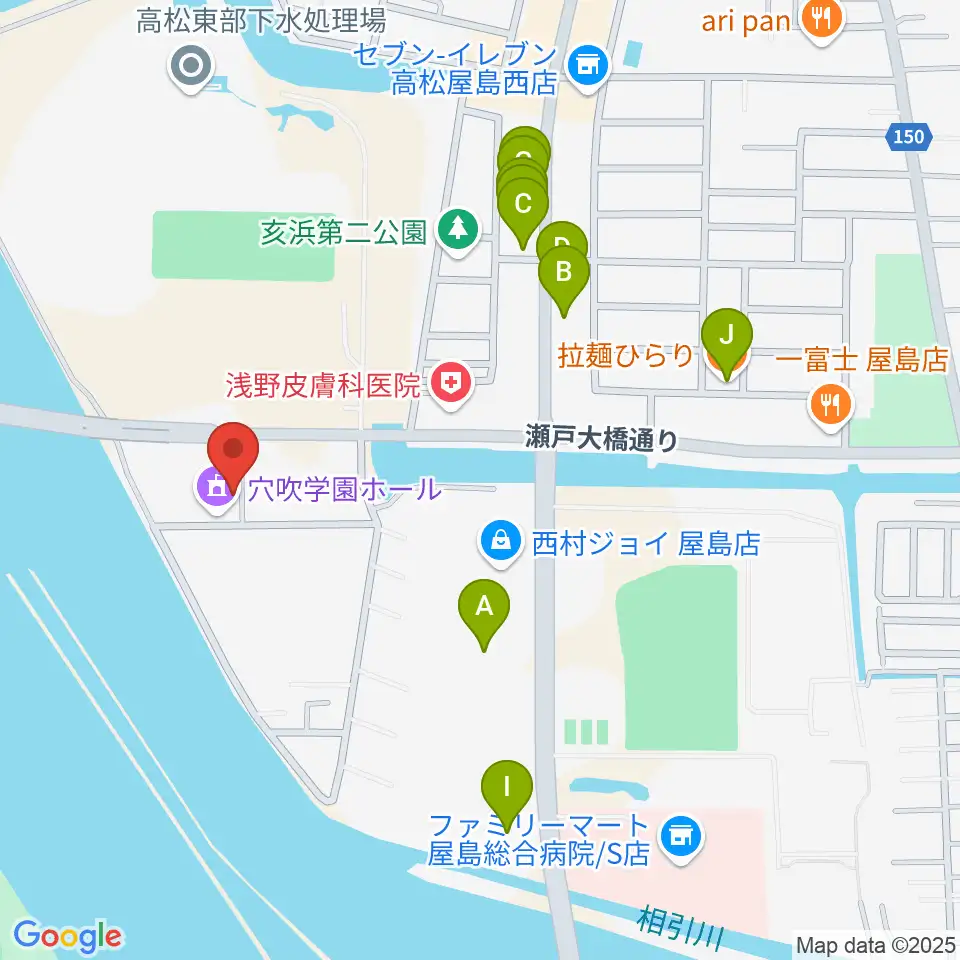 穴吹学園ホール周辺のファミレス・ファーストフード一覧地図