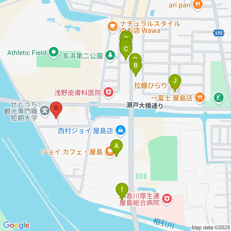 穴吹学園ホール周辺のファミレス・ファーストフード一覧地図