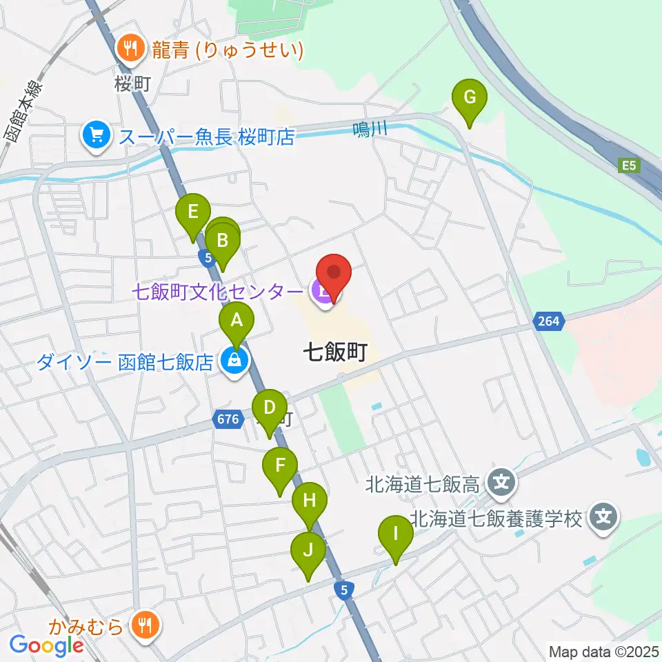 七飯町文化センター周辺のファミレス・ファーストフード一覧地図