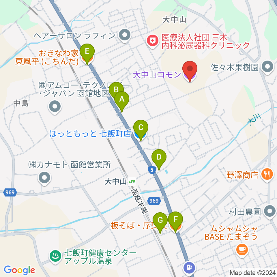 大中山コモン周辺のファミレス・ファーストフード一覧地図