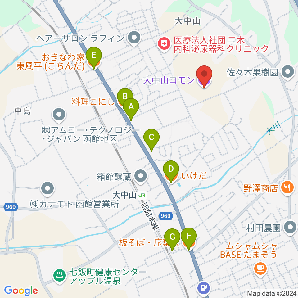 大中山コモン周辺のファミレス・ファーストフード一覧地図