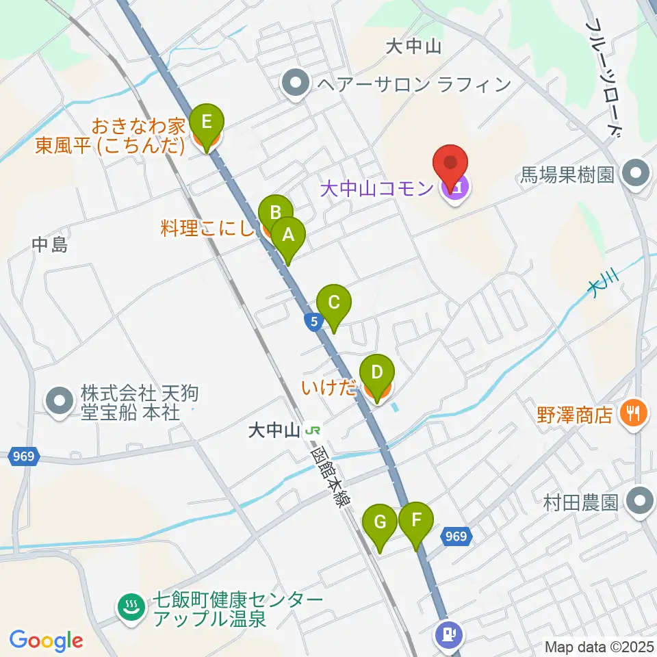 大中山コモン周辺のファミレス・ファーストフード一覧地図