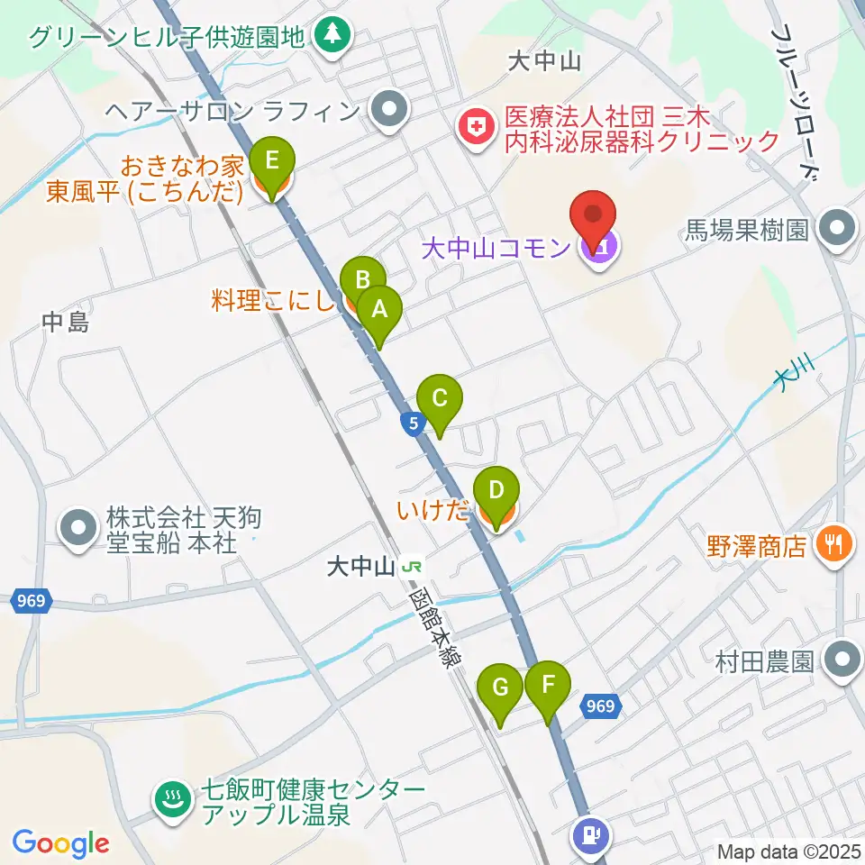大中山コモン周辺のファミレス・ファーストフード一覧地図