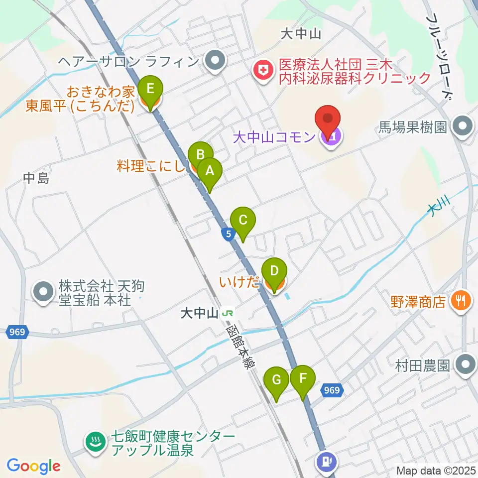 大中山コモン周辺のファミレス・ファーストフード一覧地図