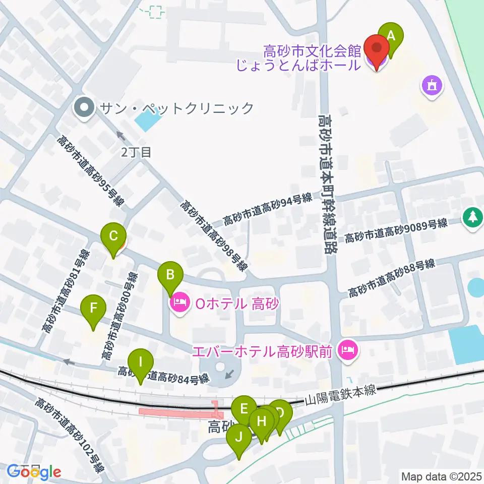 高砂市文化会館周辺のファミレス・ファーストフード一覧地図