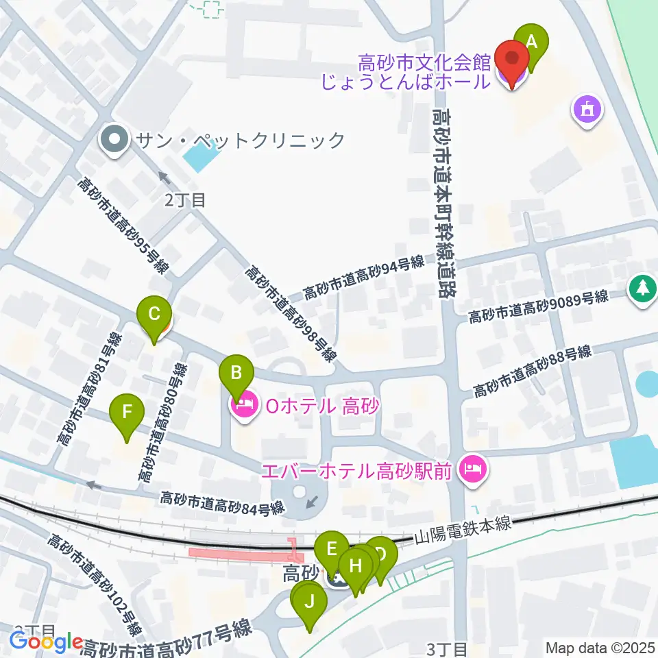 高砂市文化会館周辺のファミレス・ファーストフード一覧地図