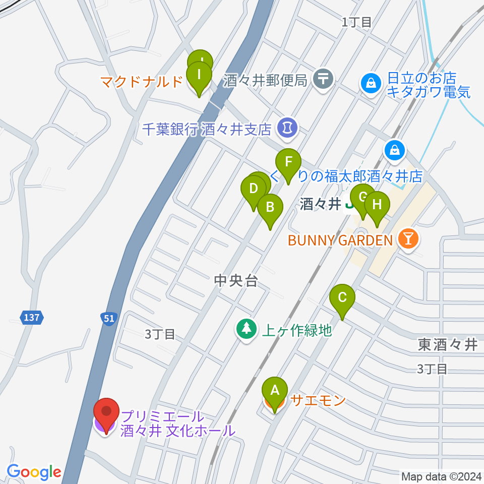 プリミエール酒々井周辺のファミレス・ファーストフード一覧地図