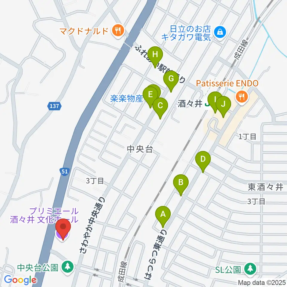 プリミエール酒々井周辺のファミレス・ファーストフード一覧地図