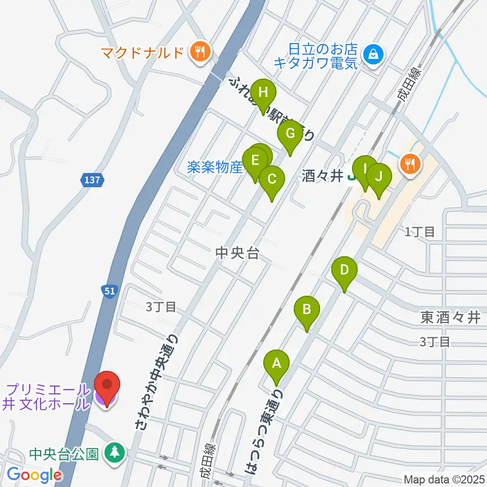 プリミエール酒々井周辺のファミレス・ファーストフード一覧地図