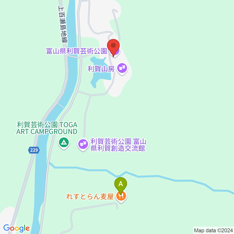 富山県利賀芸術公園周辺のファミレス・ファーストフード一覧地図