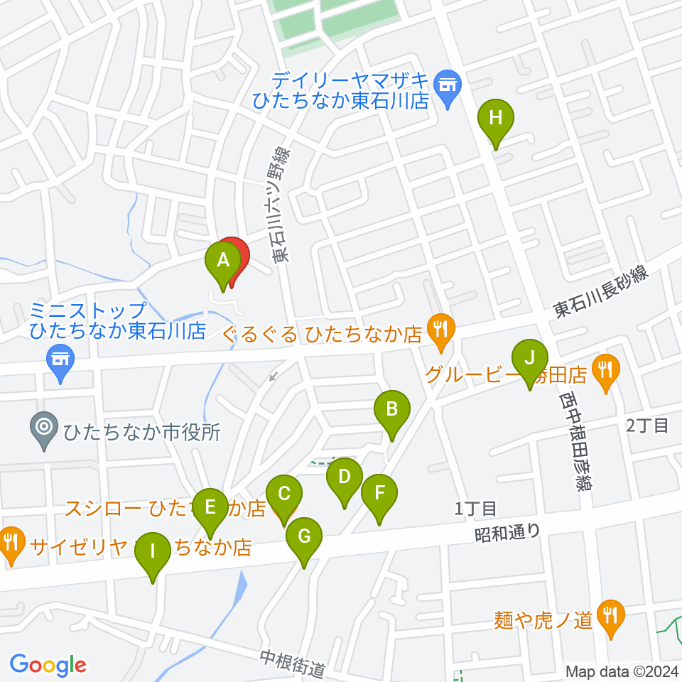 ワークプラザ勝田周辺のファミレス・ファーストフード一覧地図