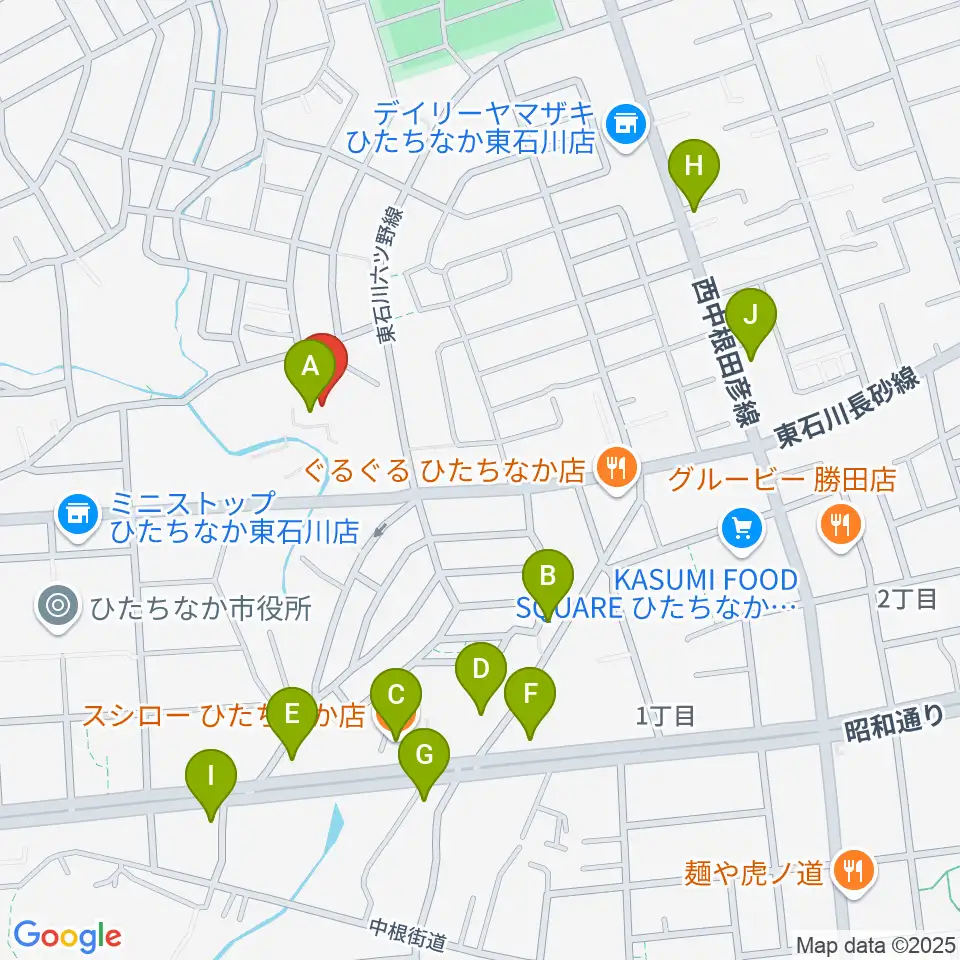 ワークプラザ勝田周辺のファミレス・ファーストフード一覧地図