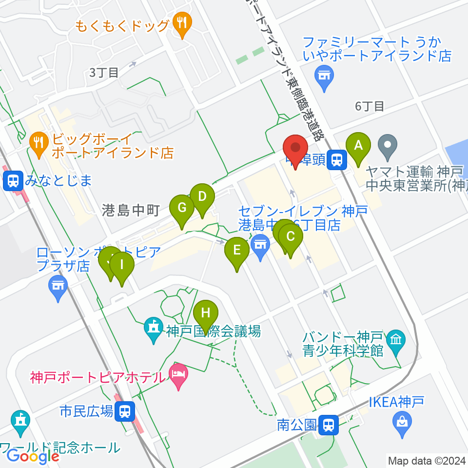 神戸ジーベックホール周辺のファミレス・ファーストフード一覧地図