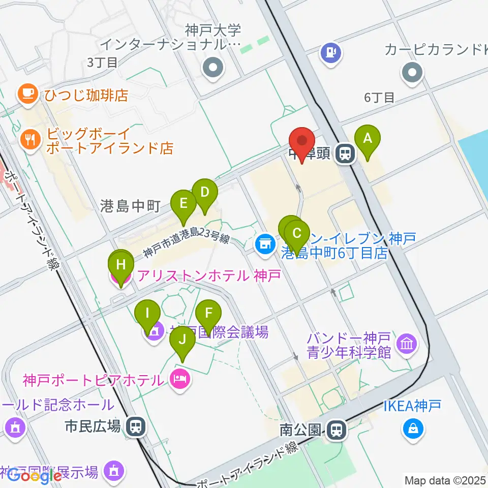 神戸ジーベックホール周辺のファミレス・ファーストフード一覧地図