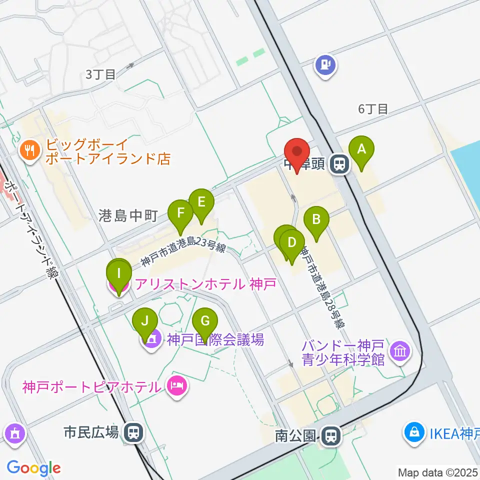 神戸ジーベックホール周辺のファミレス・ファーストフード一覧地図