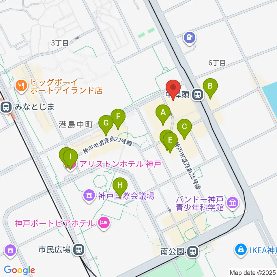 神戸ジーベックホール周辺のファミレス・ファーストフード一覧地図