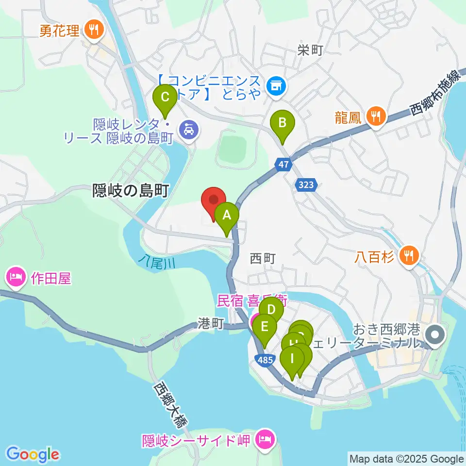 隠岐島文化会館周辺のファミレス・ファーストフード一覧地図