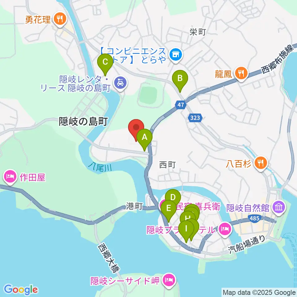 隠岐島文化会館周辺のファミレス・ファーストフード一覧地図