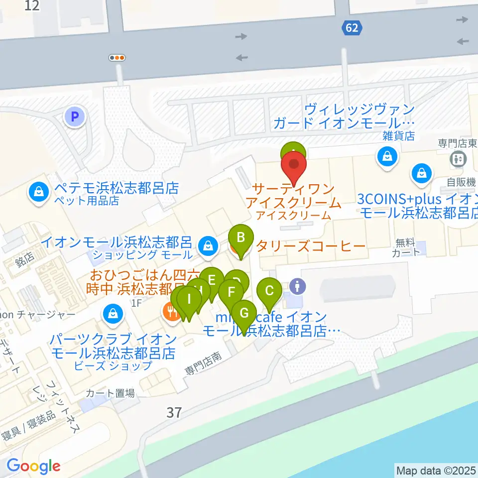 ロッキン浜松店周辺のファミレス・ファーストフード一覧地図