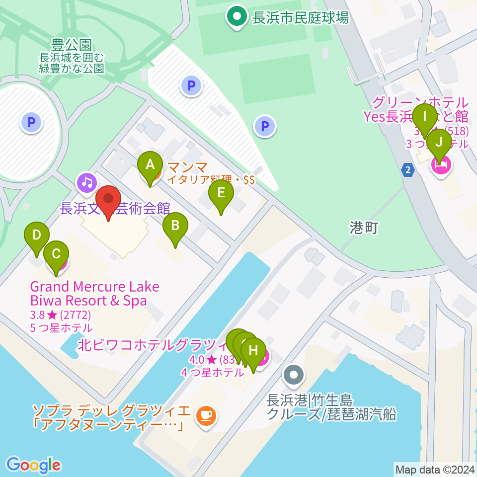 長浜文化芸術会館周辺のファミレス・ファーストフード一覧地図