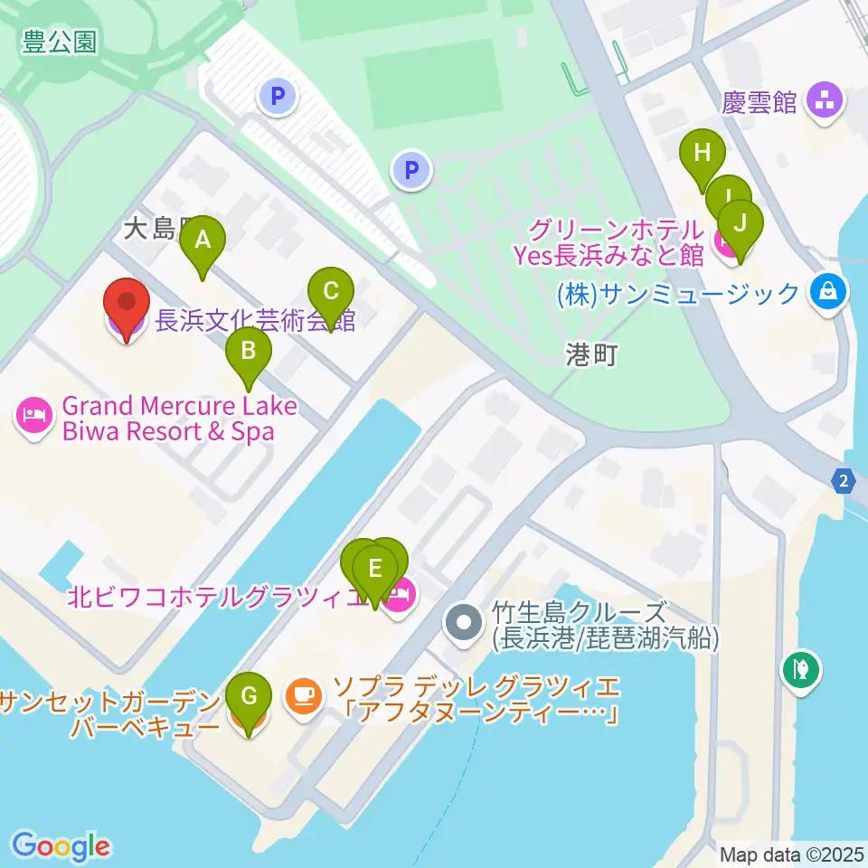 長浜文化芸術会館周辺のファミレス・ファーストフード一覧地図