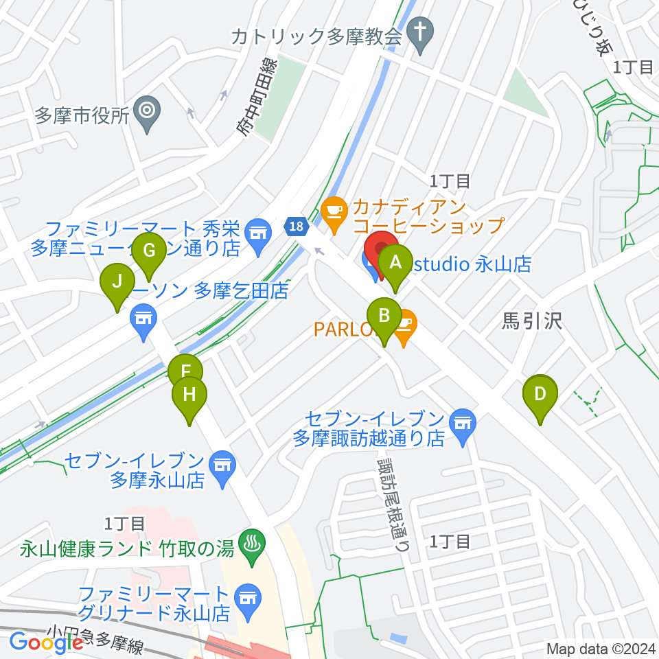 永山Free As Bird周辺のファミレス・ファーストフード一覧地図