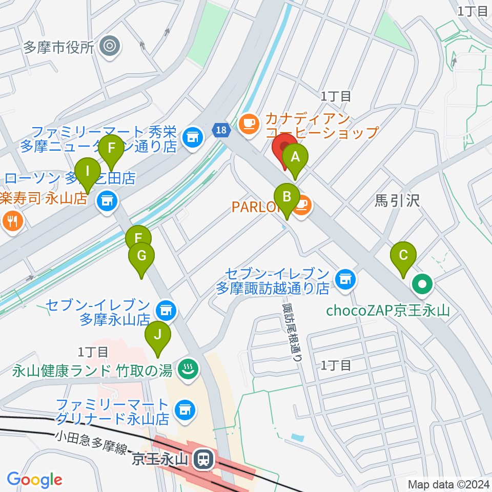 永山Free As Bird周辺のファミレス・ファーストフード一覧地図