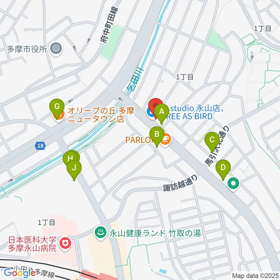永山Free As Bird周辺のファミレス・ファーストフード一覧地図