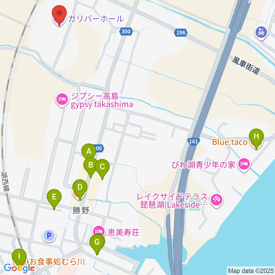 ガリバーホール周辺のファミレス・ファーストフード一覧地図