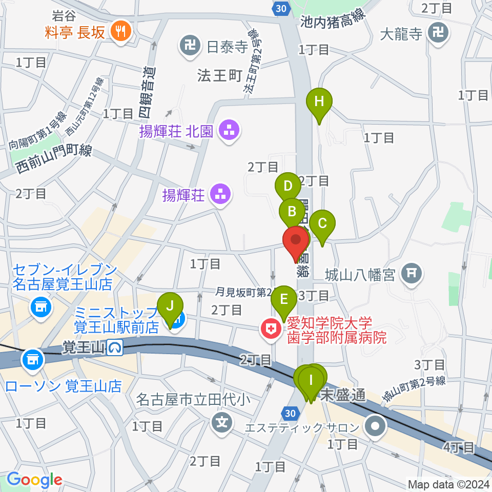 フィオーレ音楽教室周辺のファミレス・ファーストフード一覧地図