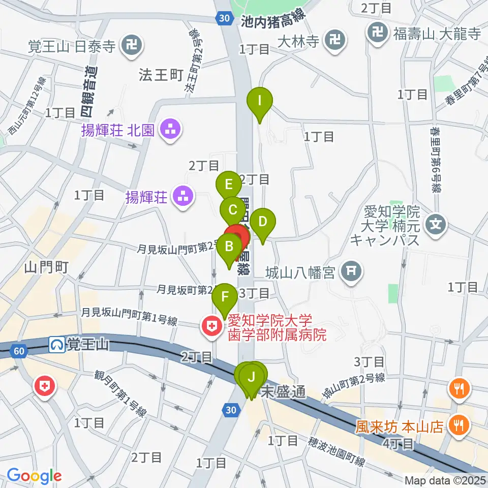フィオーレ音楽教室周辺のファミレス・ファーストフード一覧地図
