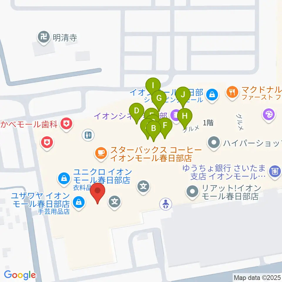 島村楽器 イオンモール春日部店周辺のファミレス・ファーストフード一覧地図
