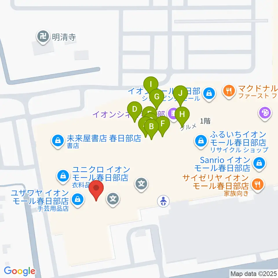 島村楽器 イオンモール春日部店周辺のファミレス・ファーストフード一覧地図