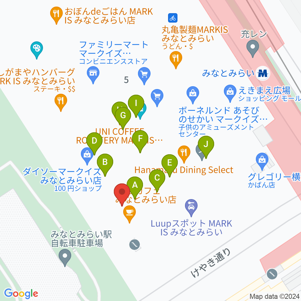 島村楽器 横浜みなとみらい店周辺のファミレス・ファーストフード一覧地図