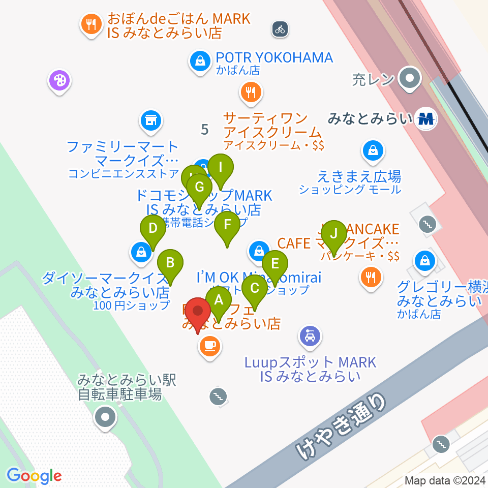 島村楽器 横浜みなとみらい店周辺のファミレス・ファーストフード一覧地図