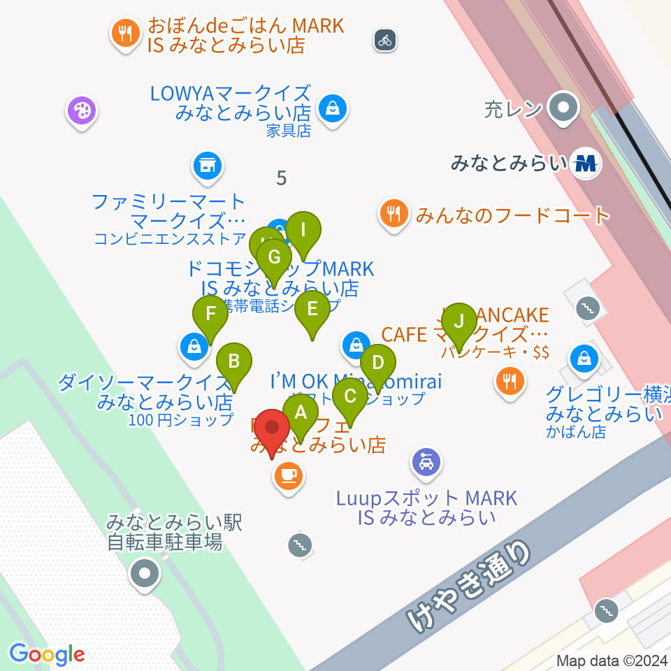 島村楽器 横浜みなとみらい店周辺のファミレス・ファーストフード一覧地図