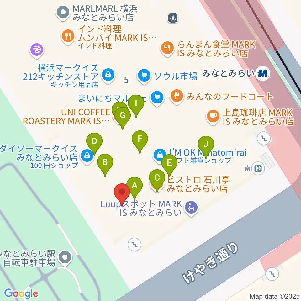島村楽器 横浜みなとみらい店周辺のファミレス・ファーストフード一覧地図