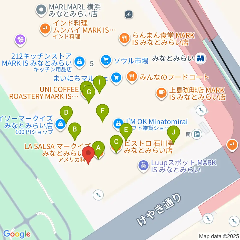 島村楽器 横浜みなとみらい店周辺のファミレス・ファーストフード一覧地図