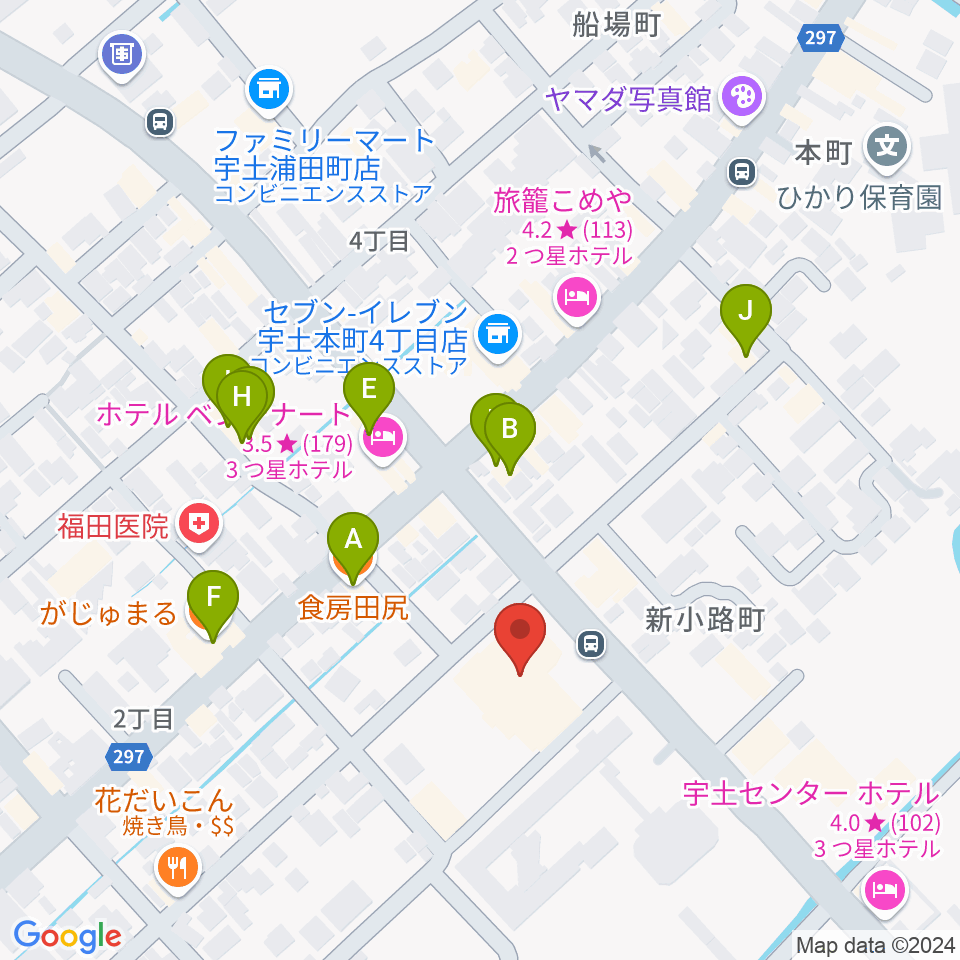 宇土市民会館周辺のファミレス・ファーストフード一覧地図