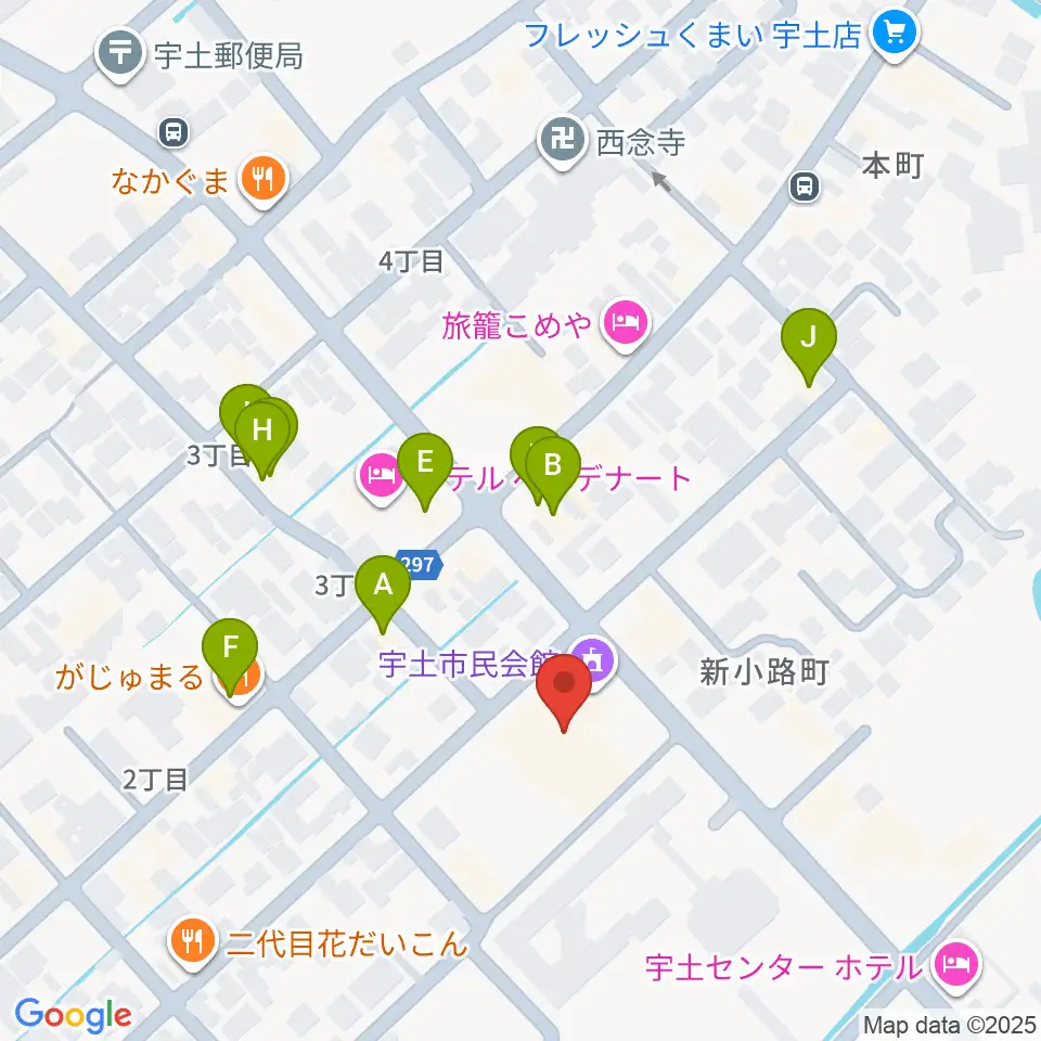 宇土市民会館周辺のファミレス・ファーストフード一覧地図