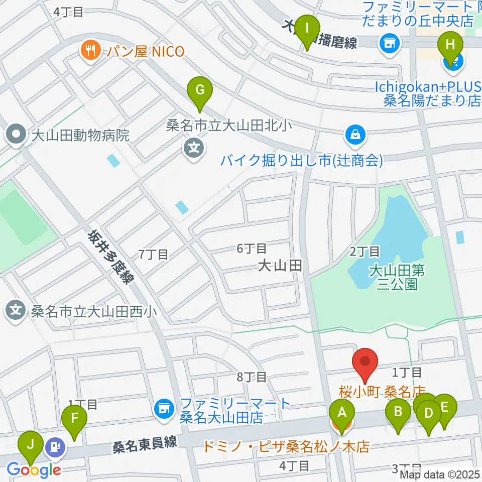 光精工コミュニティプラザ周辺のファミレス・ファーストフード一覧地図
