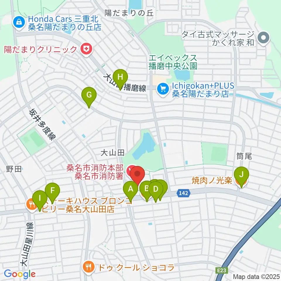 光精工コミュニティプラザ周辺のファミレス・ファーストフード一覧地図