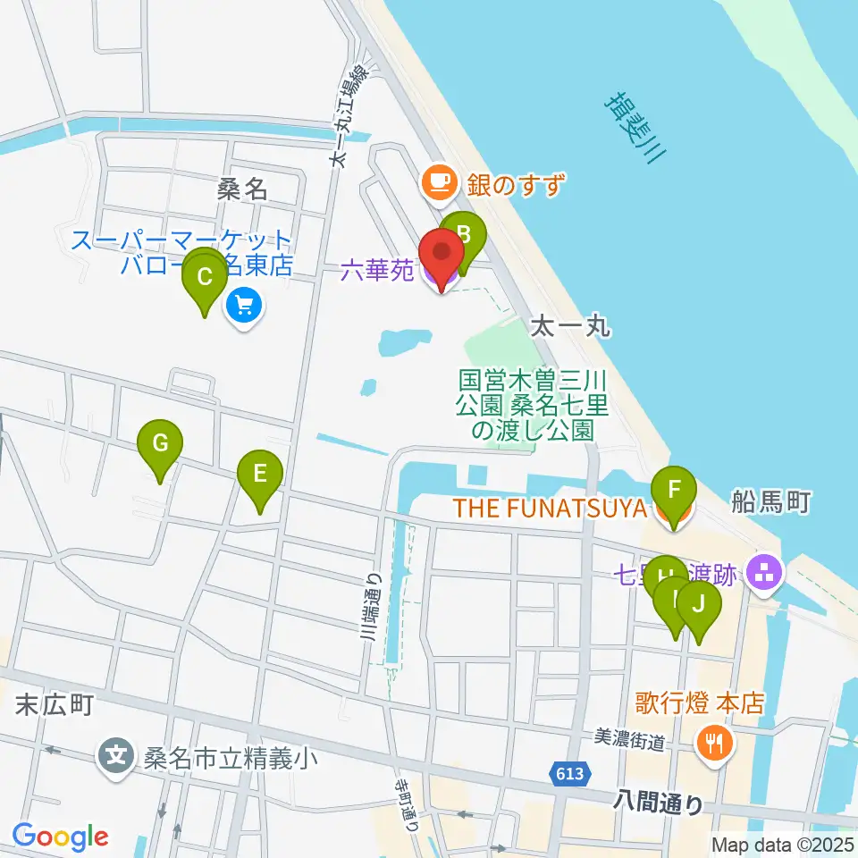 六華苑周辺のファミレス・ファーストフード一覧地図