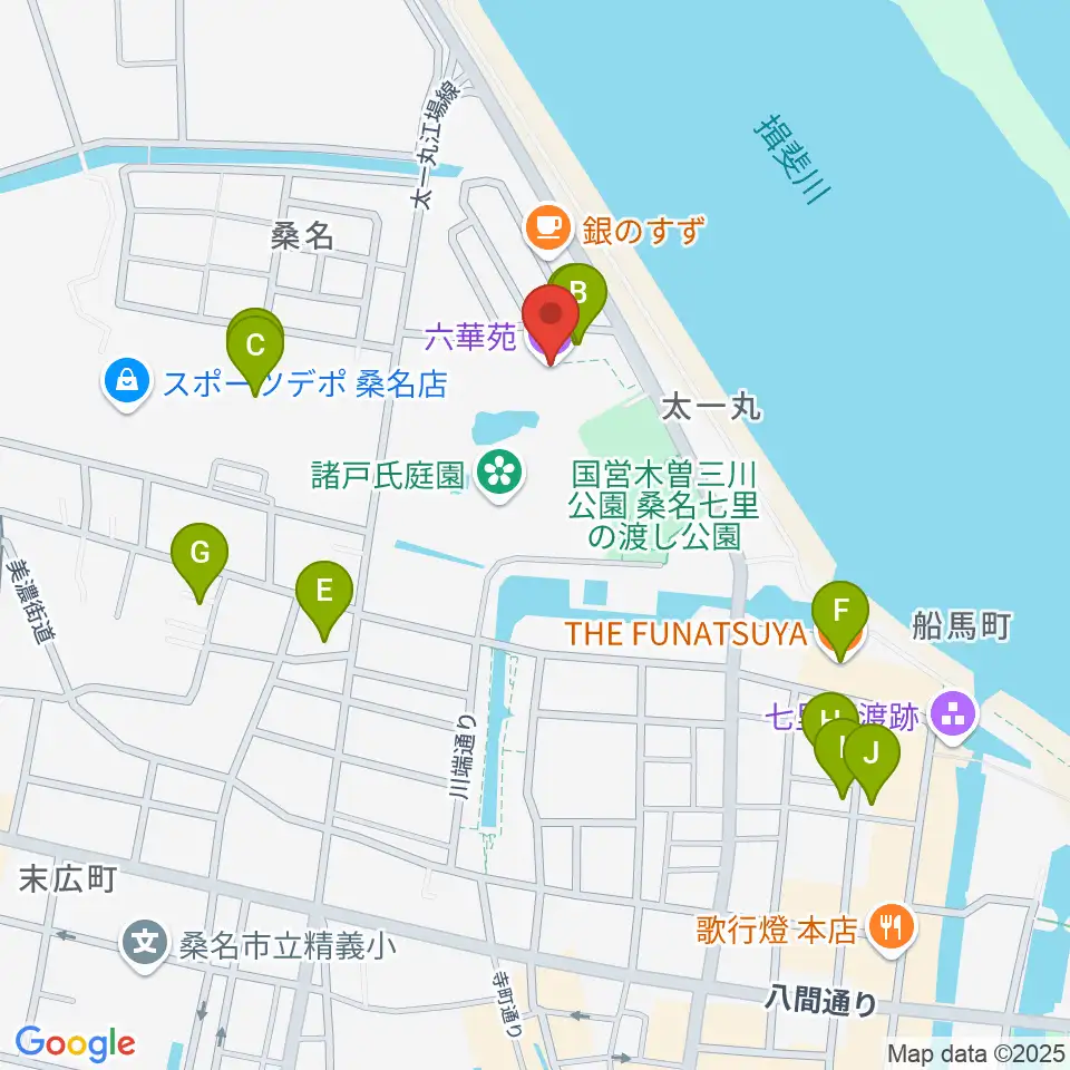 六華苑周辺のファミレス・ファーストフード一覧地図