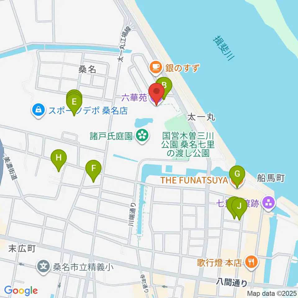 六華苑周辺のファミレス・ファーストフード一覧地図