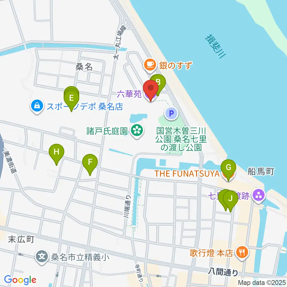 六華苑周辺のファミレス・ファーストフード一覧地図