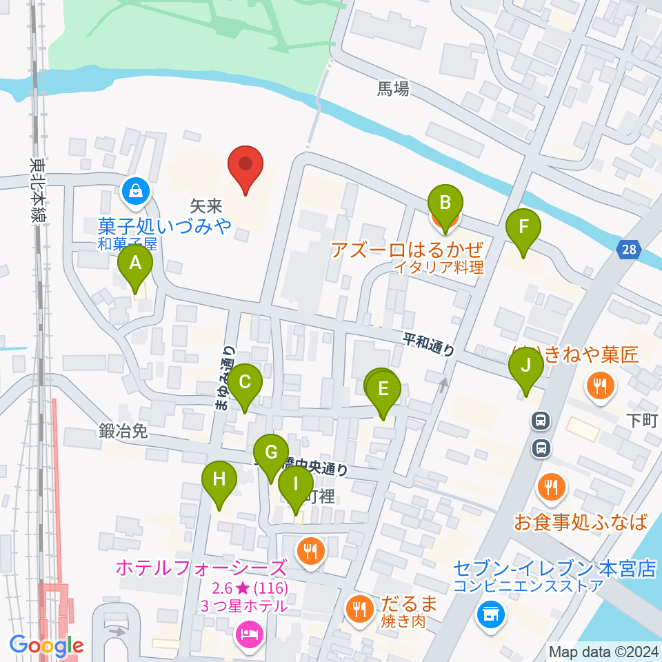 サンライズもとみや周辺のファミレス・ファーストフード一覧地図